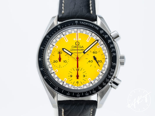 Omega Speedmaster Reduced Chrono Yellow Dial SS Schumacher Watch 3810.12.40 BP