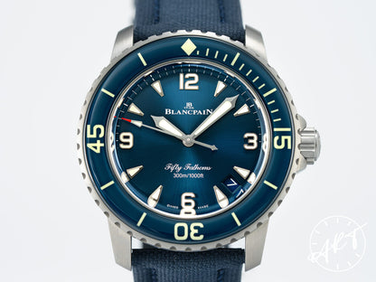 2024 Blancpain Fifty Fathoms Blue Dial Titanium Auto Diver Watch in FULL SET