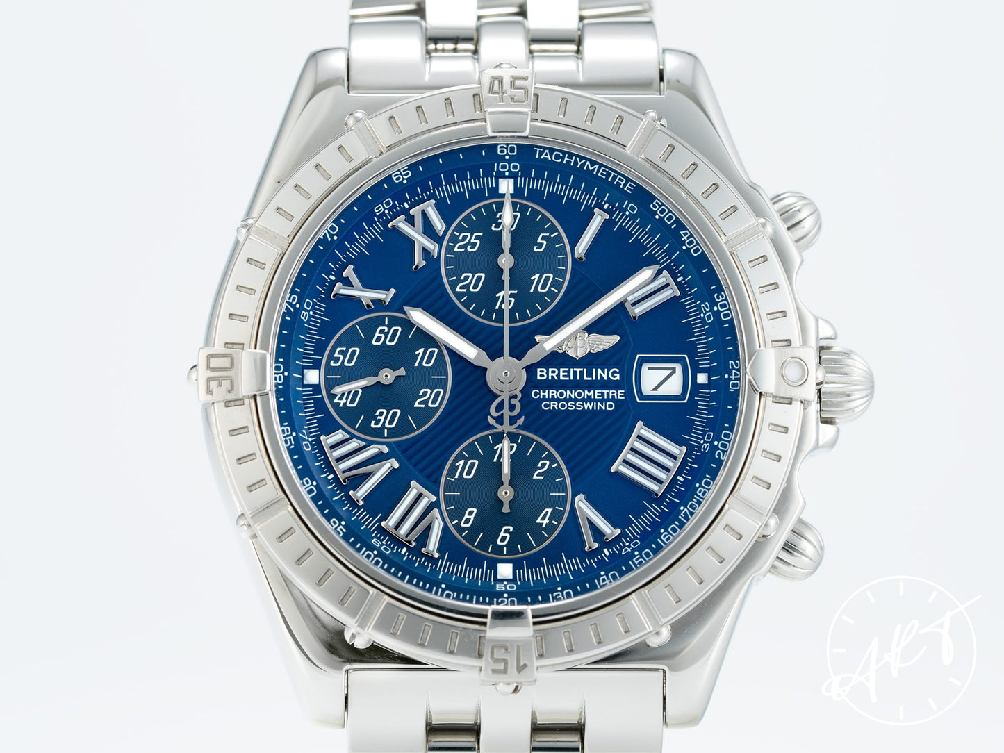 Breitling Crosswind Chrono Blue Dial SS Auto Pilot Watch A13355 w/ Papers