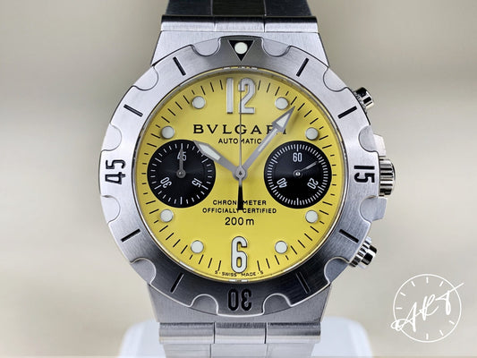 Bvlgari Diagono Scuba Chronograph Yellow Dial SS Auto Diver Watch SCB38S