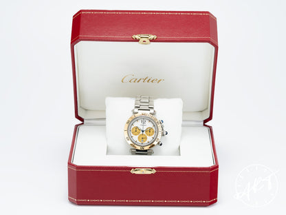 Cartier Pasha Chrono White & Gold Dial 18K Gold & SS Quartz Watch 1032 w/ Box