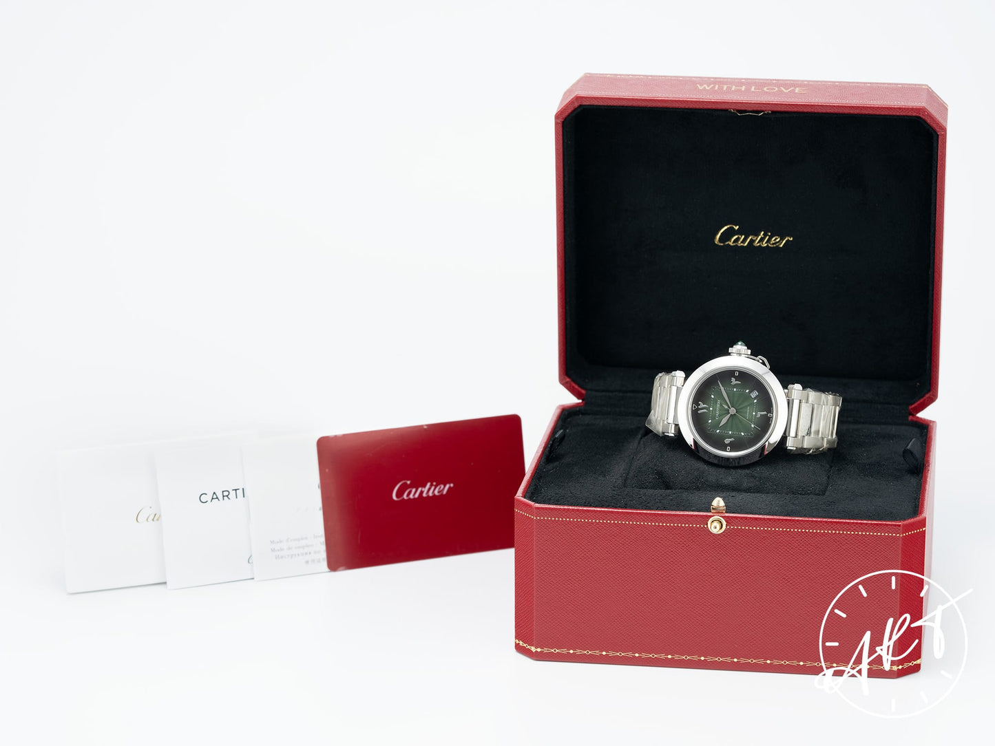 NEW Cartier Pasha Smoky Green Dial SS Auto Middle East Ltd Watch WSPA0022 w/ B&P