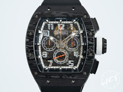 NEW Cronus ART Track Chrono Skeleton Dial Black Carbon Fiber Auto Watch w/ B&P