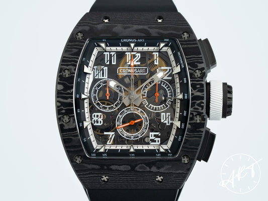 NEW Chronus ART Track Chrono Skeleton Dial Black Carbon Fiber Auto Watch w/ B&P