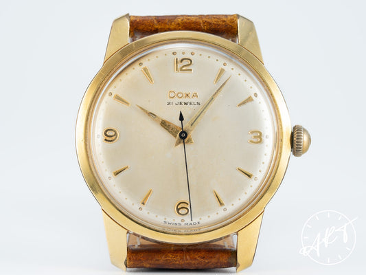 Vintage 1950s DOXA Deadbeat Seconds Silver Dial Gold Plated SS Watch 15001