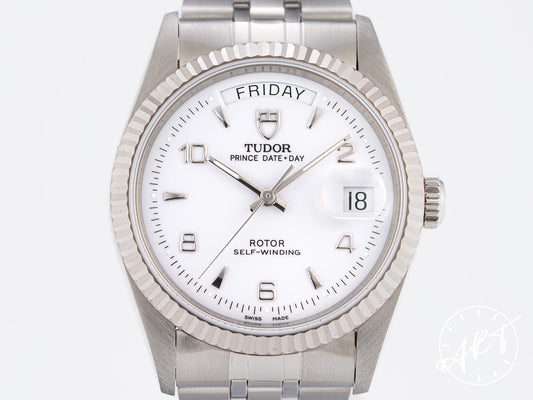 Tudor Prince Day-Date White Arabic Dial SS Auto Watch 76214