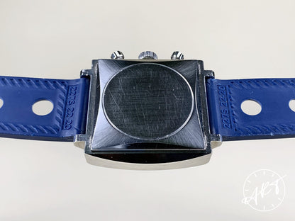 Vintage 1970s Heuer Monaco Chronograph Blue Dial SS Manual Watch 73622