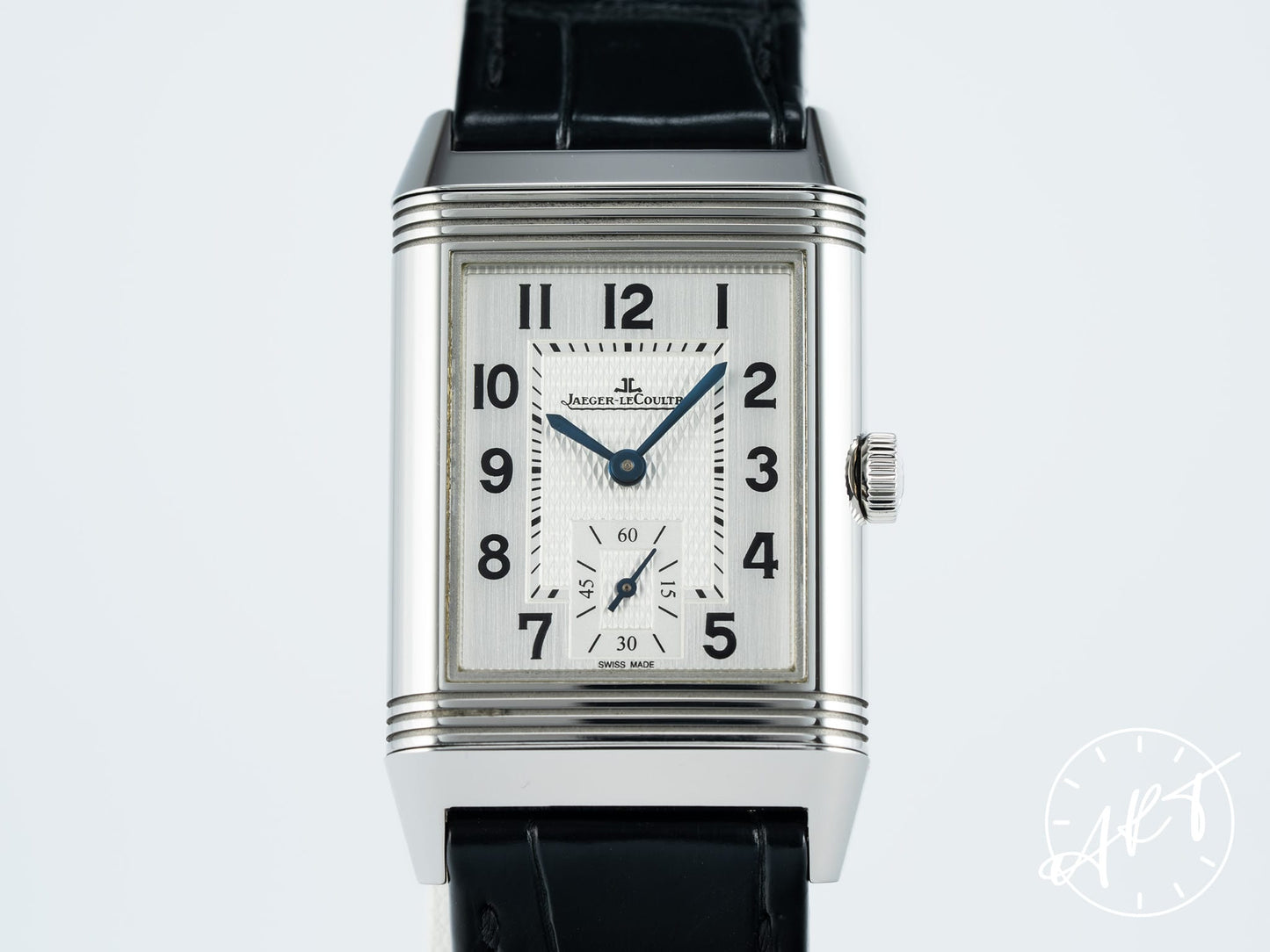 Jaeger-LeCoultre Reverso Classic Duoface Travel Time Day/Night Black & Silver Dial SS Watch Q2458420 BP