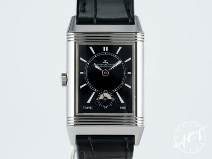 Jaeger-LeCoultre Reverso Classic Duoface Travel Time Day/Night Black & Silver Dial SS Watch Q2458420 BP