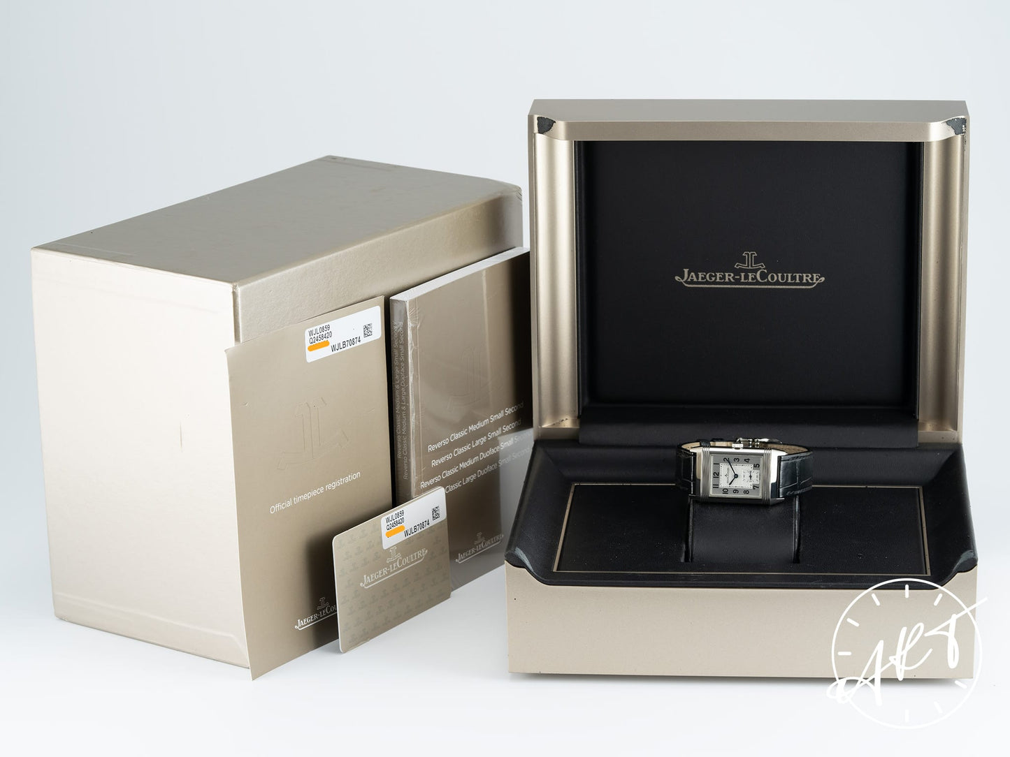 Jaeger-LeCoultre Reverso Classic Duoface Travel Time Day/Night Black & Silver Dial SS Watch Q2458420 BP