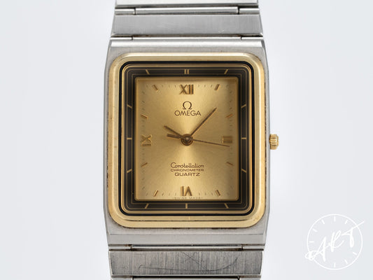 Vintage 1982 Omega Constellation Cal 1418 Chronometer Gold Dial SS Quartz Manhattan Watch 197.0001