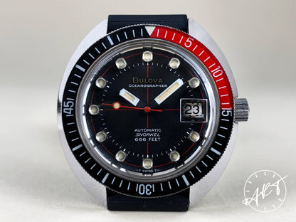 Vintage 1970s Bulova Oceanographer Snorkel 666 Black & Red Bezel “Devil Diver” Watch