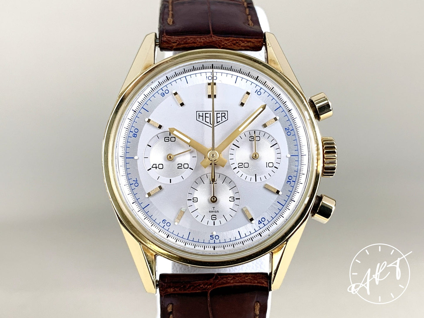 Tag Heuer Carrera Chrono Silver Dial 18K Gold 1964 Re-Edition Watch CS3140