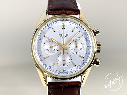 Tag Heuer Carrera Chrono Silver Dial 18K Gold 1964 Re-Edition Watch CS3140