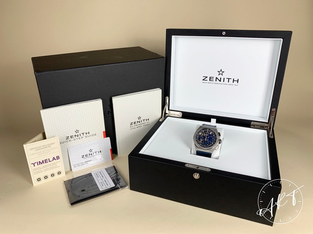 Zenith Defy 21 El Primero Blue Dial Titanium Auto Skeleton Watch in FULL SET