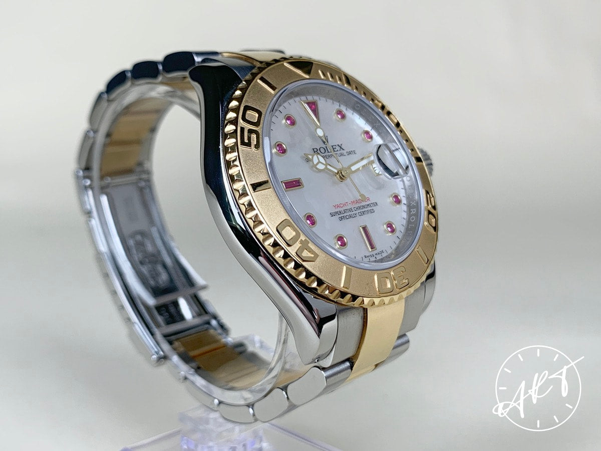 Rolex Yacht-Master MOP Mother of Pearl & Ruby Dial 18K Gold & SS Watch 16623 BP