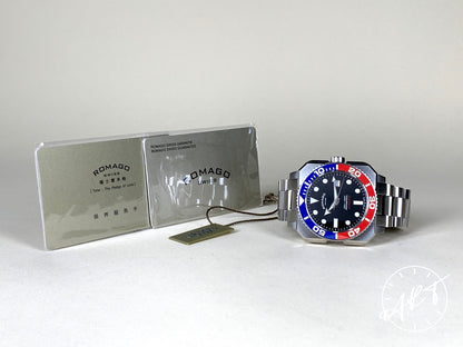 Romago ProAquanaut 300 Blue & Red Bezel Black Dial SS Diver Watch w/ Paper