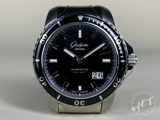 Glashütte Original Sport Evolution Panorama Date Black Dial SS Diver Watch BP