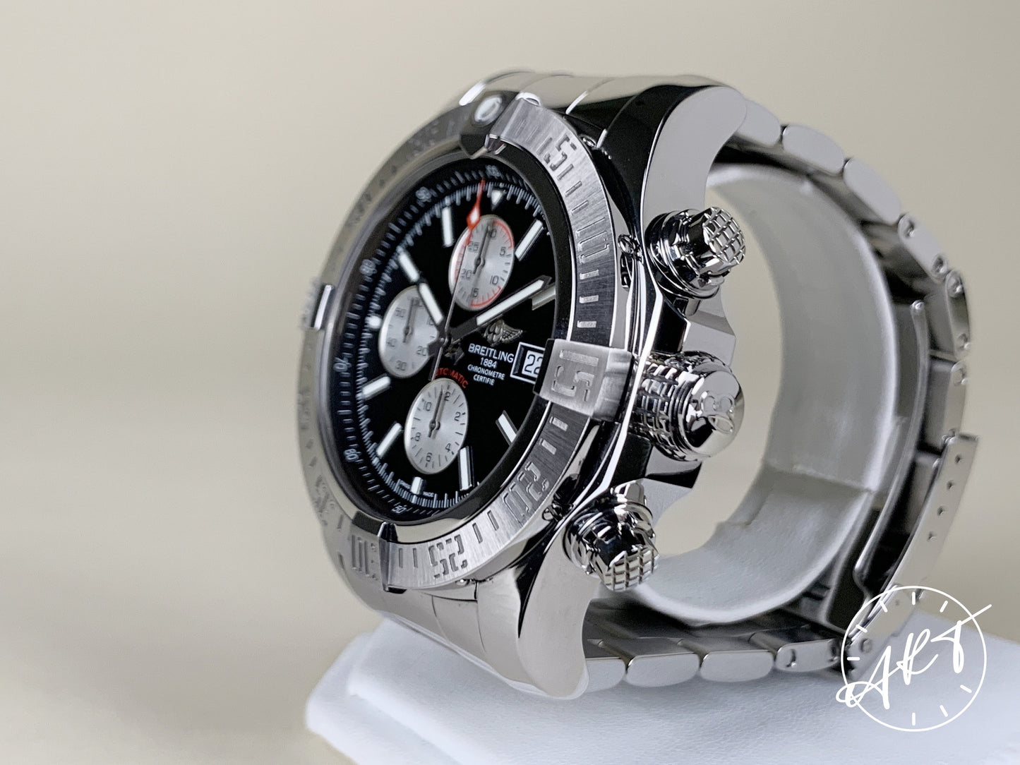 Breitling Super Avenger II Chrono Black & Silver Dial “Volcano Black” SS Watch A13371 BP