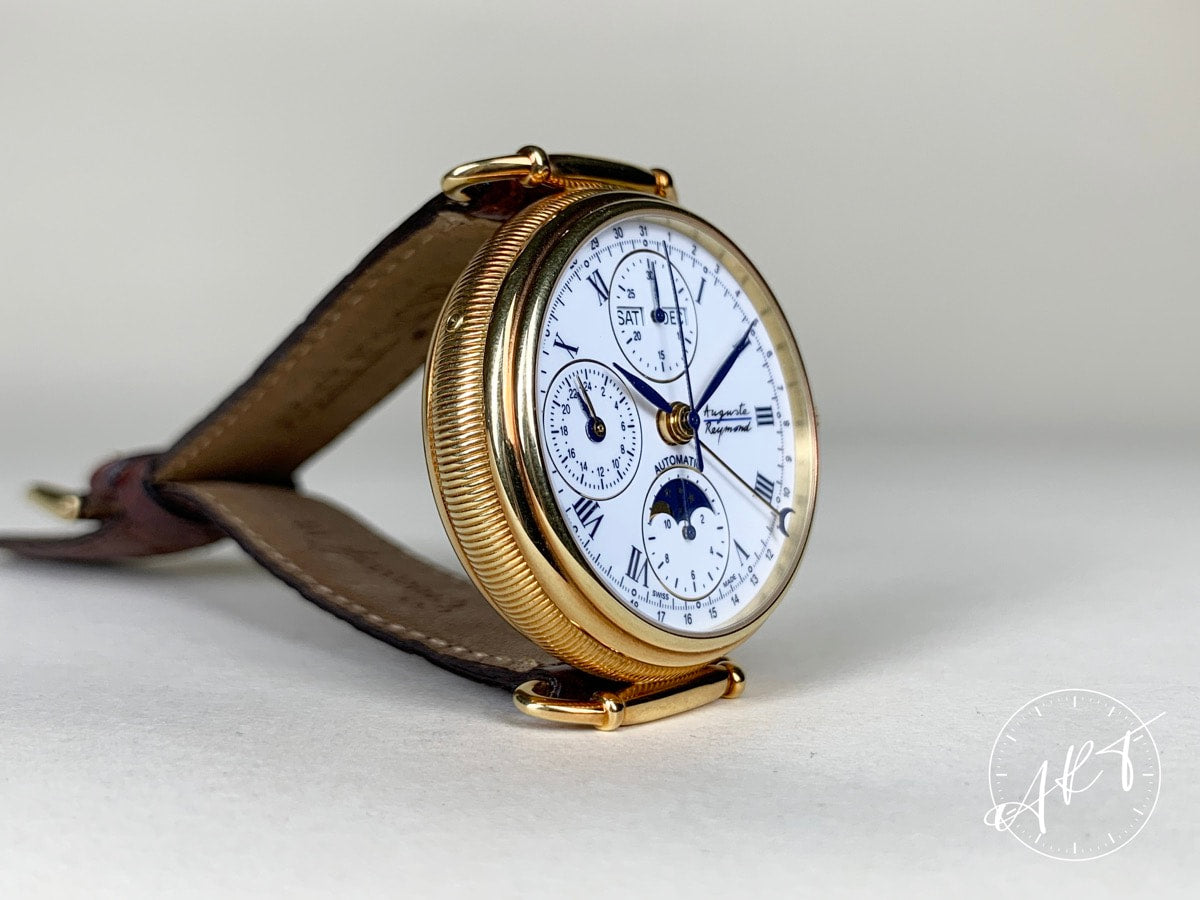 Auguste Reymond Triple Date Moonphase Chronograph White Dial 18K Gold Auto Watch
