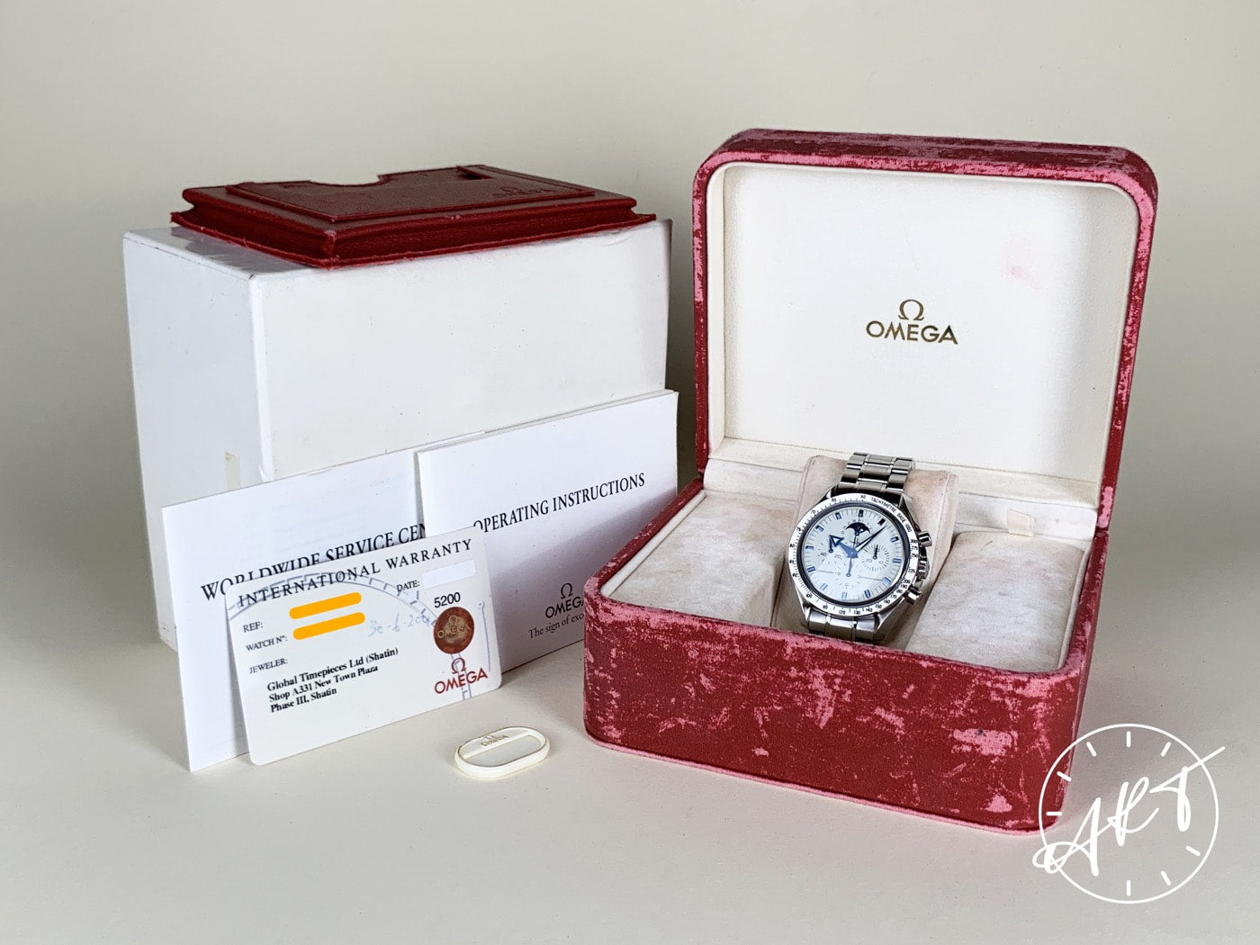 Omega Speedmaster Cal 1866 Moonphase WG Bezel White Dial SS Watch 3575.20.00 BP