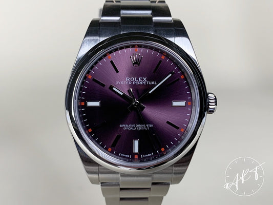 Rolex Oyster Perpetual 39 Purple Dial “Red Grape” SS Watch 114300 BP *Discontinued*