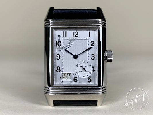 Jaeger-LeCoultre Reverso Grande Date Silver Dial SS Manual Watch Q3008120 w/ B&P