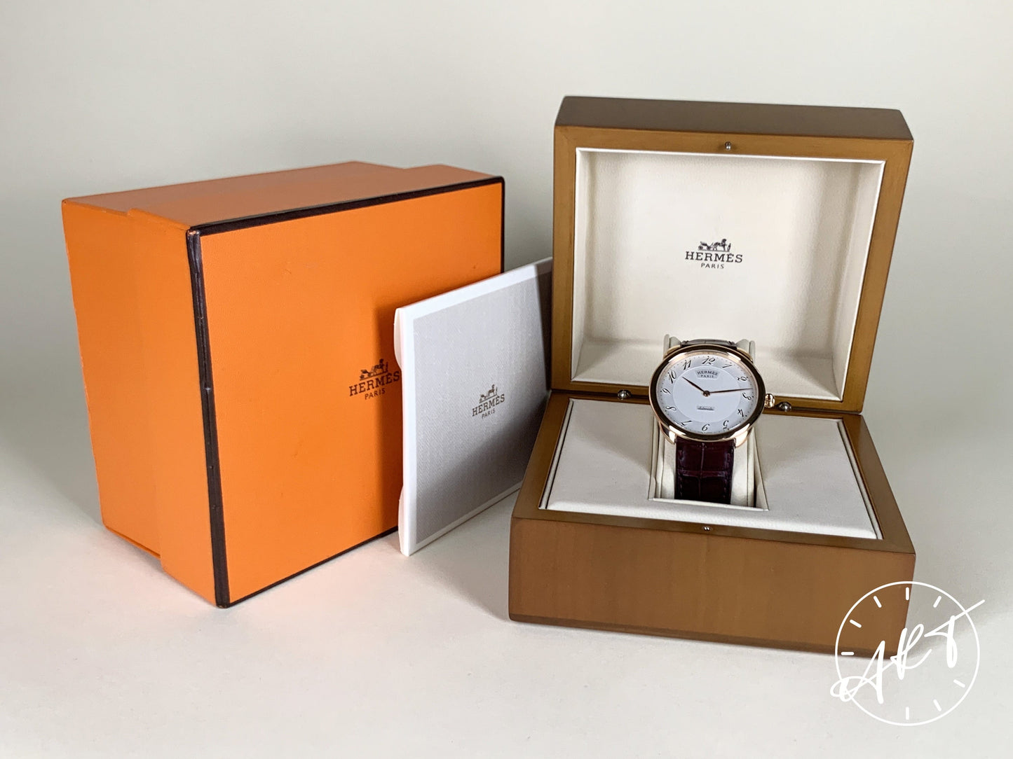 Hermès Arceau Silver Dial 18K Rose Gold Automatic Watch AR8.67a w/ Box