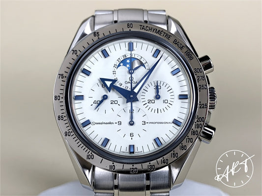 Omega Speedmaster Cal 1866 Moonphase WG Bezel White Dial SS Watch 3575.20.00 BP