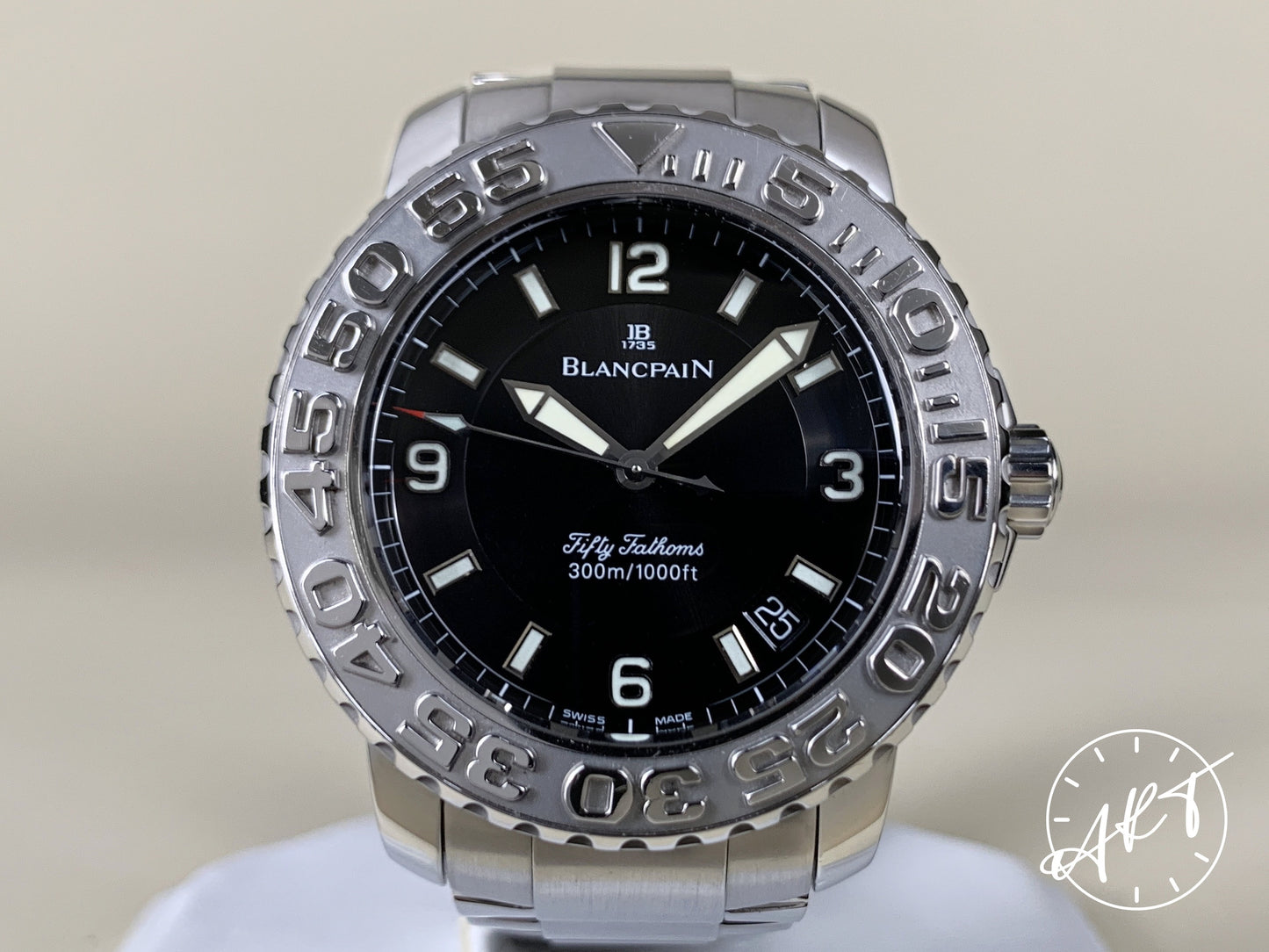 Blancpain Fifty Fathoms Black Dial SS Auto Diver Watch 2200-1130-71 w/ B&P