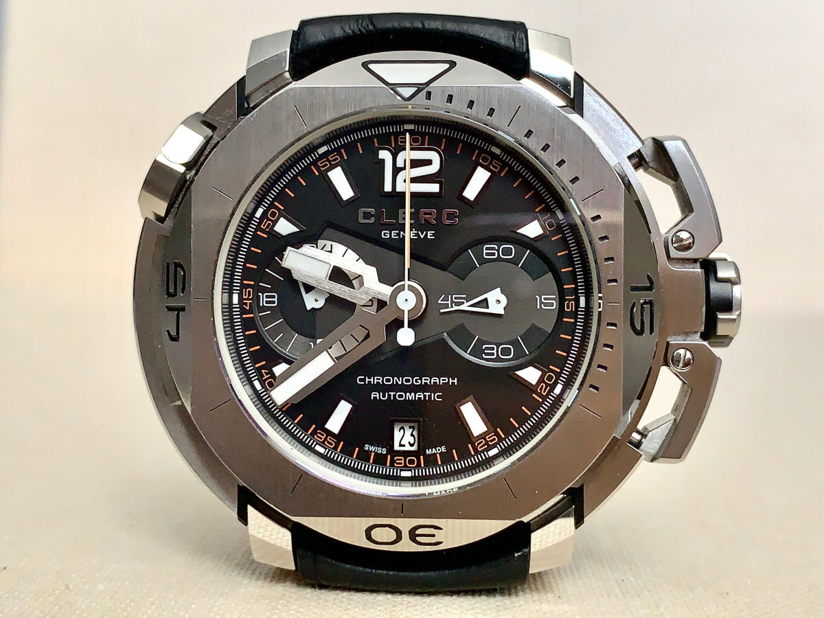 Clerc Hydroscaph Central Chrono Black Dial SS Auto Ltd Diver Watch CHY-117 w/ BP