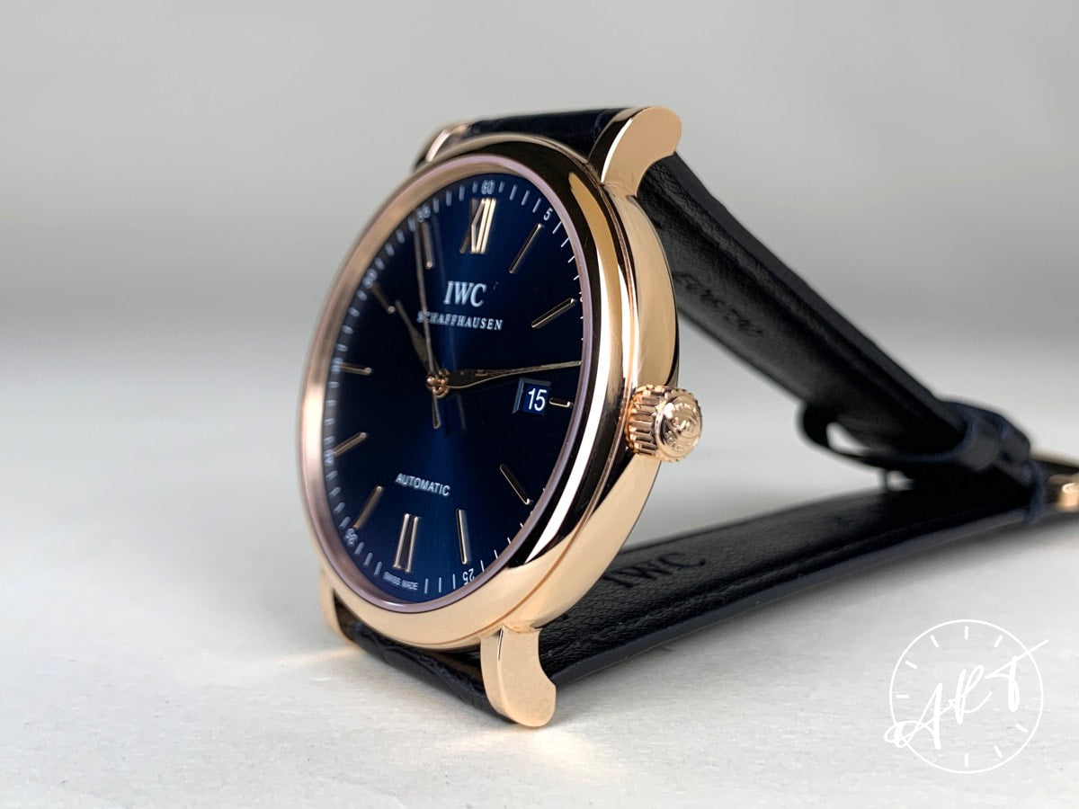 NEW IWC Portofino Blue Dial 18K Red Gold Automatic Watch IW356522 in FULL SET