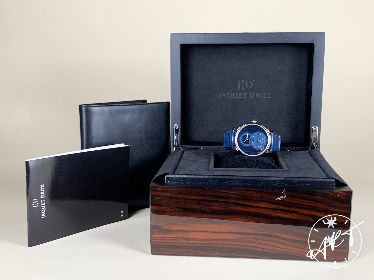 Jaquet Droz Grande Seconde Quantieme Blue Dial SS Auto Watch J007030245 w/ Box