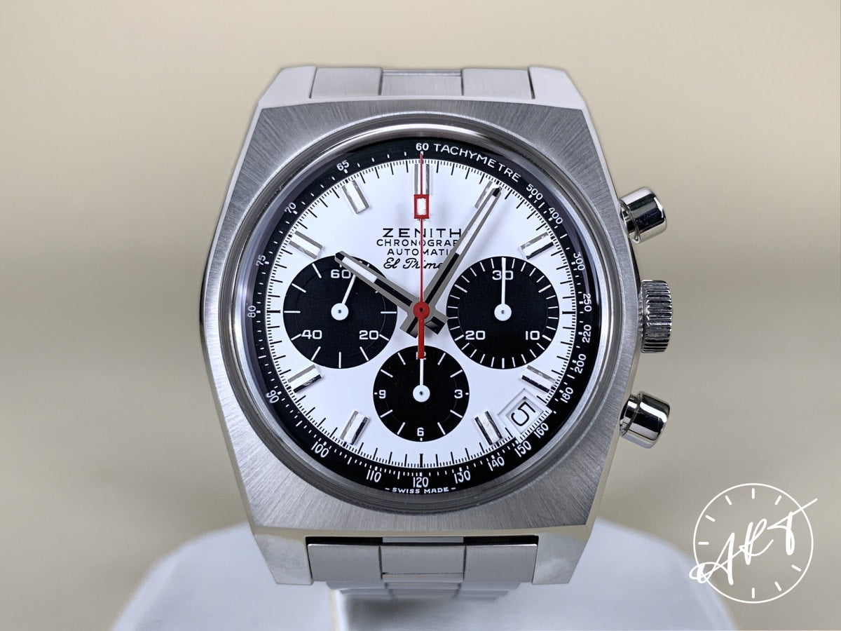 Zenith El Primero Panda Dial SS Auto A384 Revival 50th Anniv Edition Watch BP