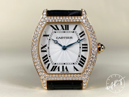 Cartier Tortue Large Factory Diamond Bezel White Dial 18K RG Watch 2498 BP
