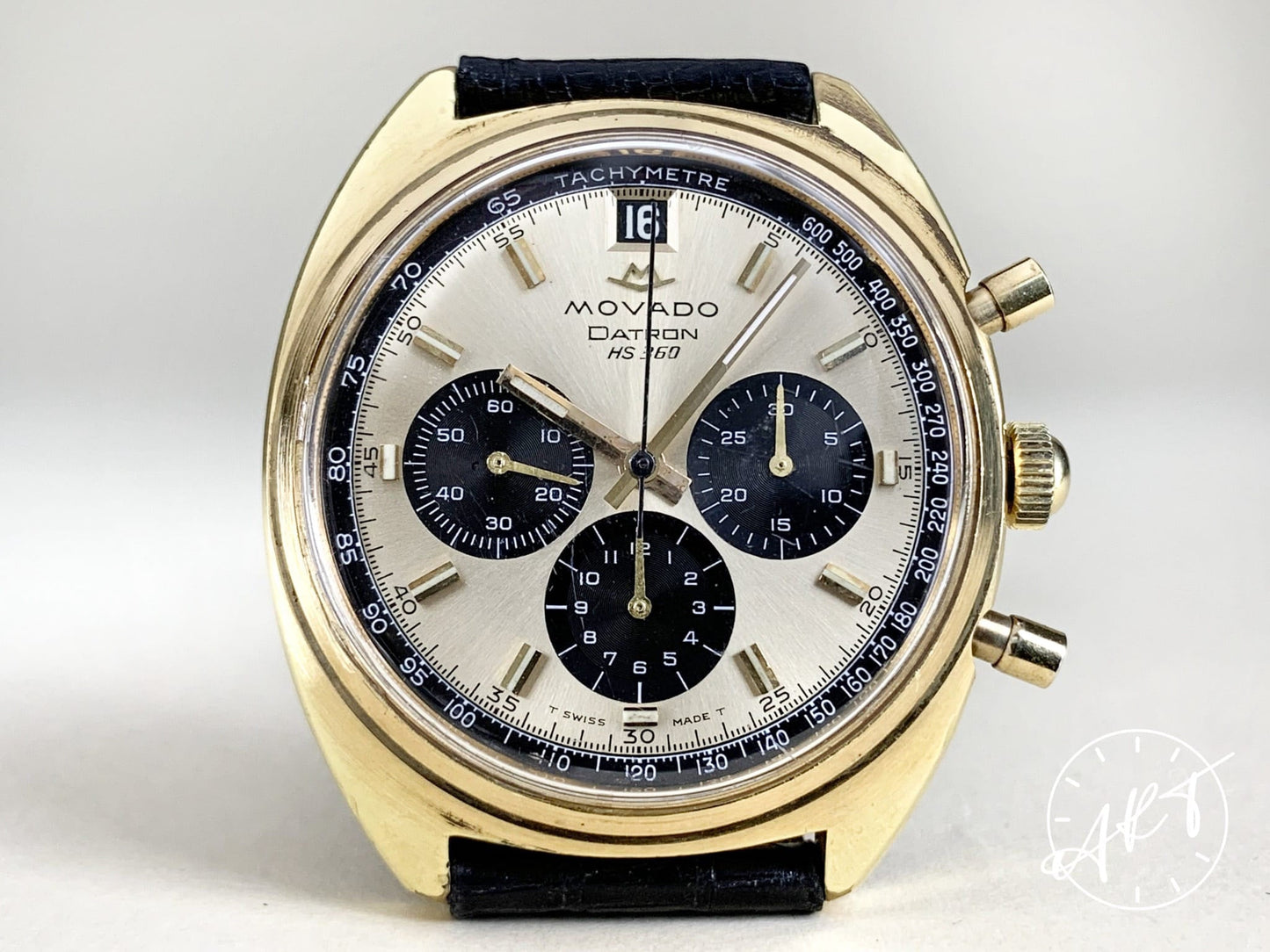 Vintage Movado Datron El Primero Panda Dial Gold Plated & SS Watch HS360