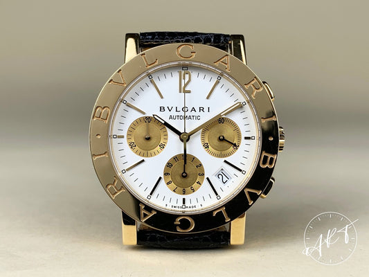 Bvlgari BB 38 GL CH Chrono Gold & White Dial 18K Gold Auto Watch w/ Box & Manual