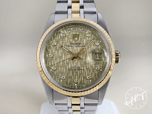 Tudor Prince Day-Date Day-Date Gold Bezel Champagne Diamond Dial 18K Gold & SS Watch 76213
