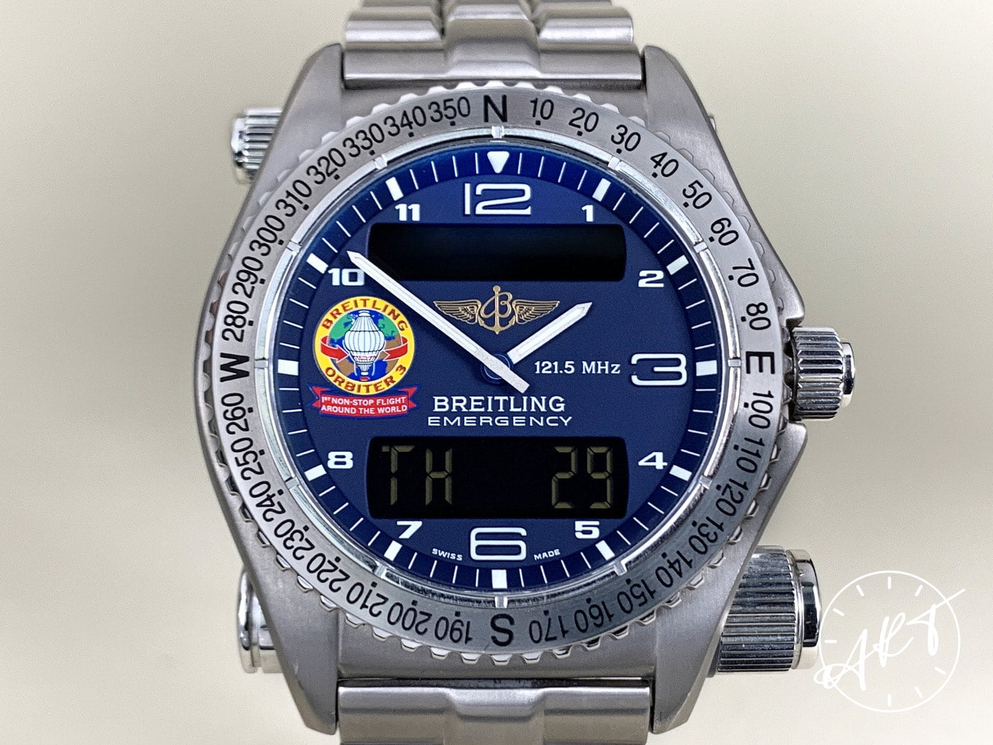 Breitling Emergency Blue Dial Titanium Quartz Orbiter 3 Military Watch E56321 BP