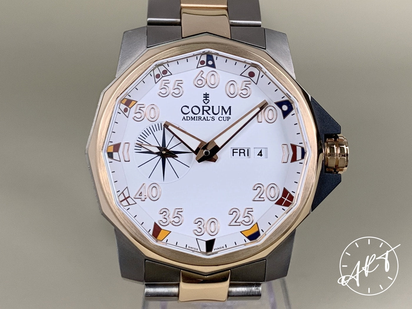 Corum Admiral's Cup Day-Date White Dial Two-Tone 18K RG & Titanium Watch w/ Box