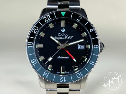 NEW Zodiac Aerospace GMT Black Dial SS Auto Ltd Ed Diver Watch ZO9400 w/ B&P