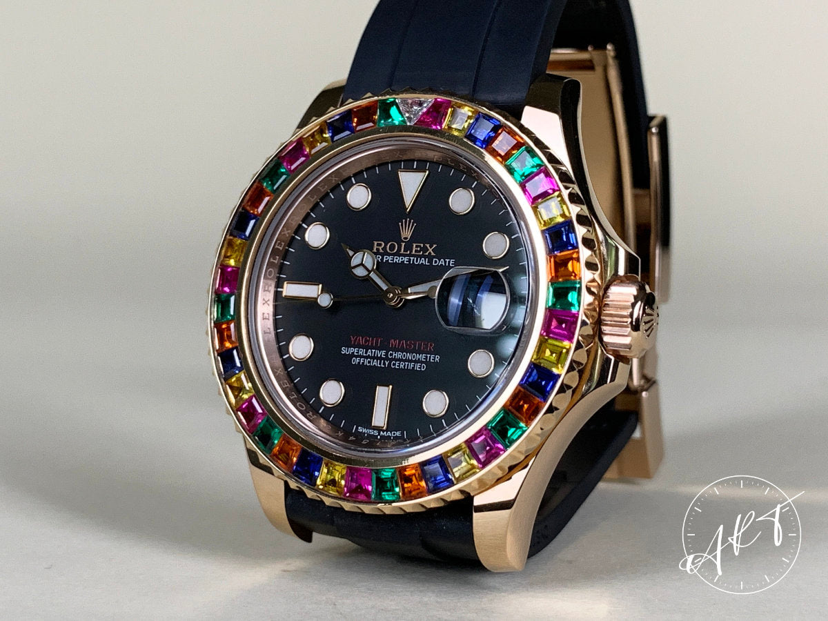 Rolex Yacht-Master Black Dial “Tutti Frutti” 18K RG Auto Watch 116655 w/ B&P