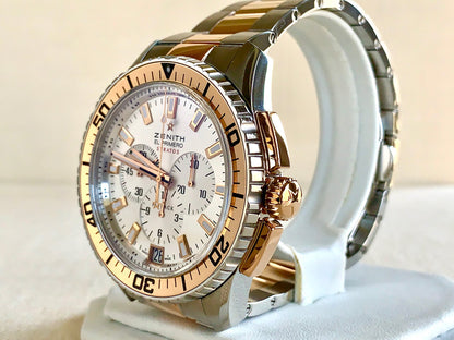 Zenith El Primero Stratos Flyback Chrono Silver Dial 18K RG & SS Auto Watch BP