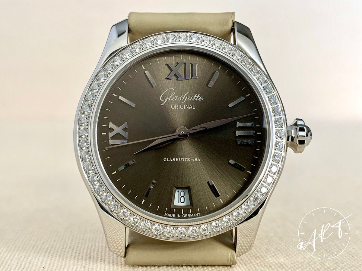 Glashütte Original Lady Serenade Diamond Bezel Brown Dial SS Ladies Watch BP