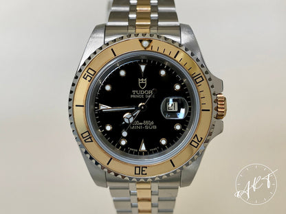 1998 Tudor Prince Date Mini-Sub Black Dial Gold & SS Diver Watch 73193 BP