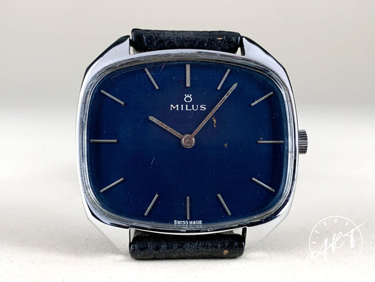 Vintage Milus 17 Jewels Blue Dial Stainless Steel Manual Wind Watch