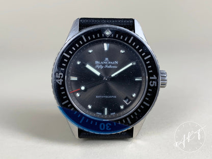 Blancpain Fifty Fathoms Bathyscaphe Black Dial SS Auto Diver Watch 5100B w/ B&P