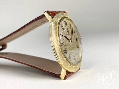 Vintage 1970s Corum 57122 Gold Linen Dial 18K Gold Oval Manual Wind Watch