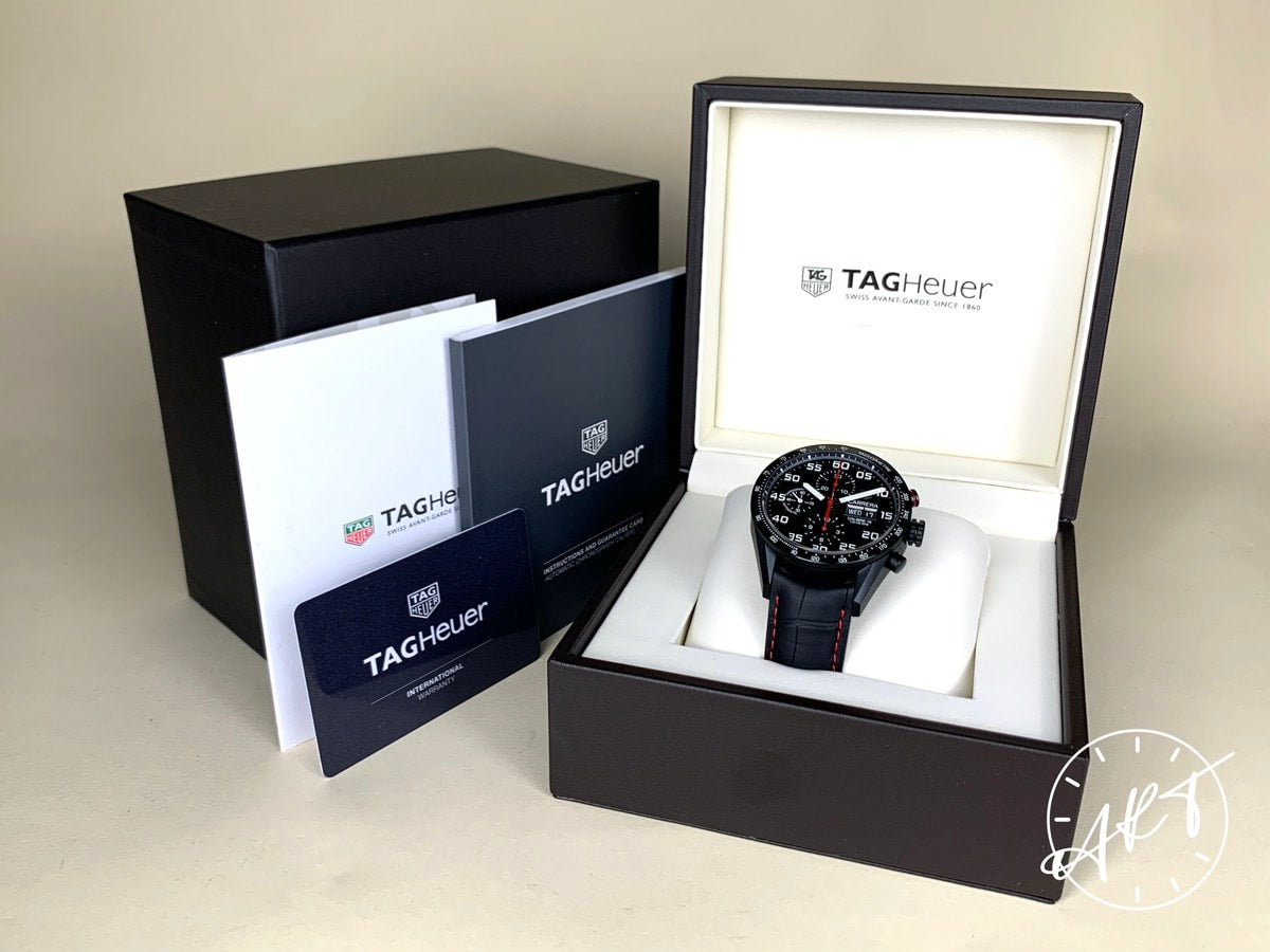 TAG Heuer Carrera Cal. 16 Chronograph Black Dial Titanium Auto Watch in FULL SET