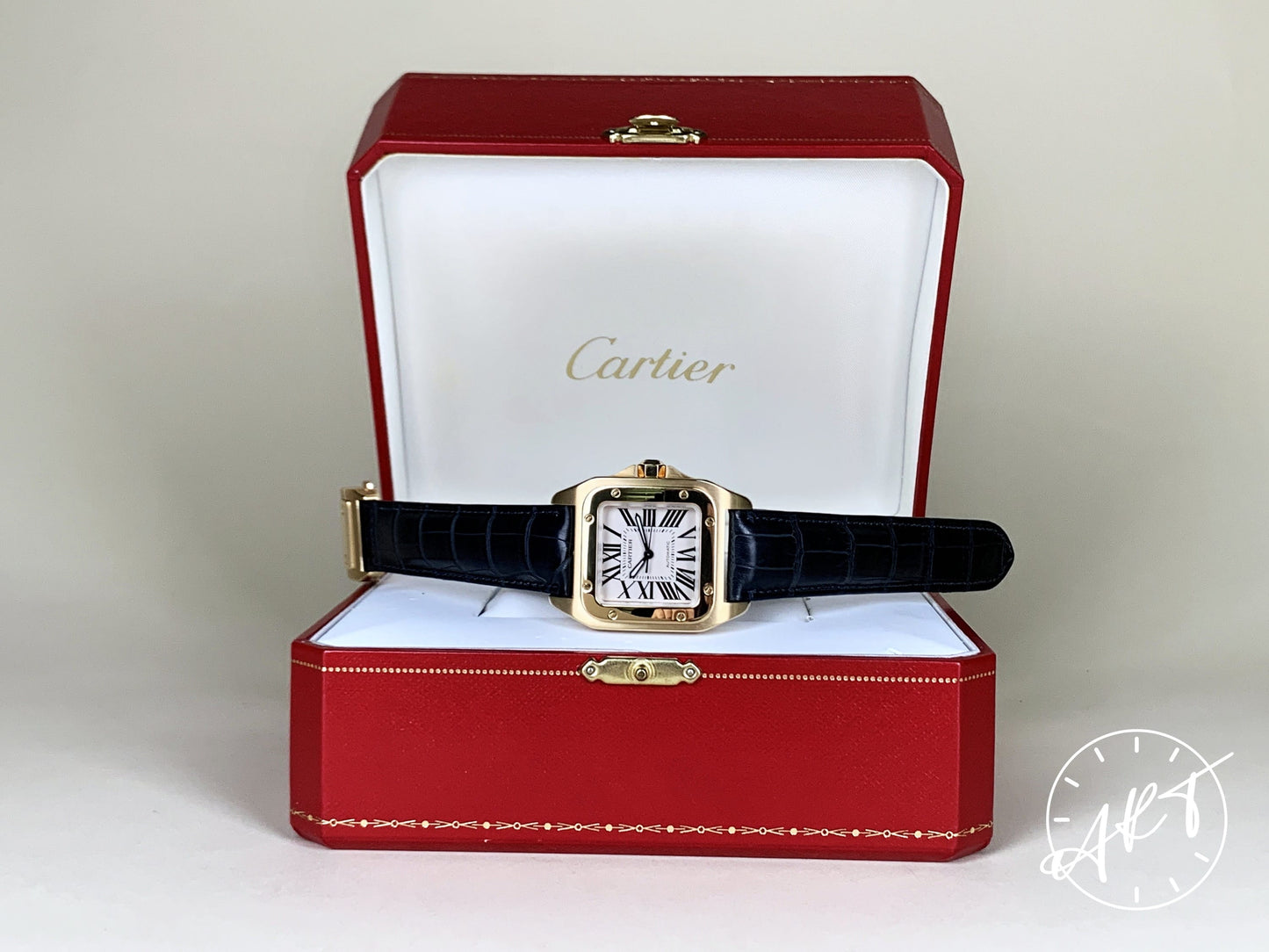 Cartier Santos 100 White Dial 18K Rose Gold Automatic Watch 2880 w/ Box